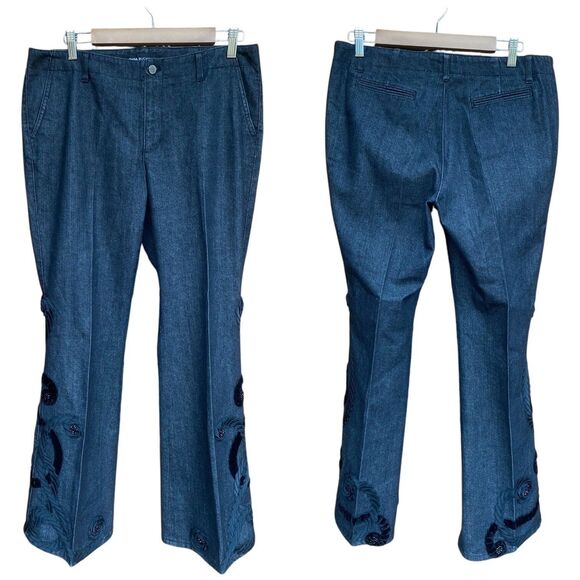 Vtg Y2K Black Swirl Velvet Embroidered Stretch Flare Jeans Pants 10 Boho Goth - Picture 4 of 16